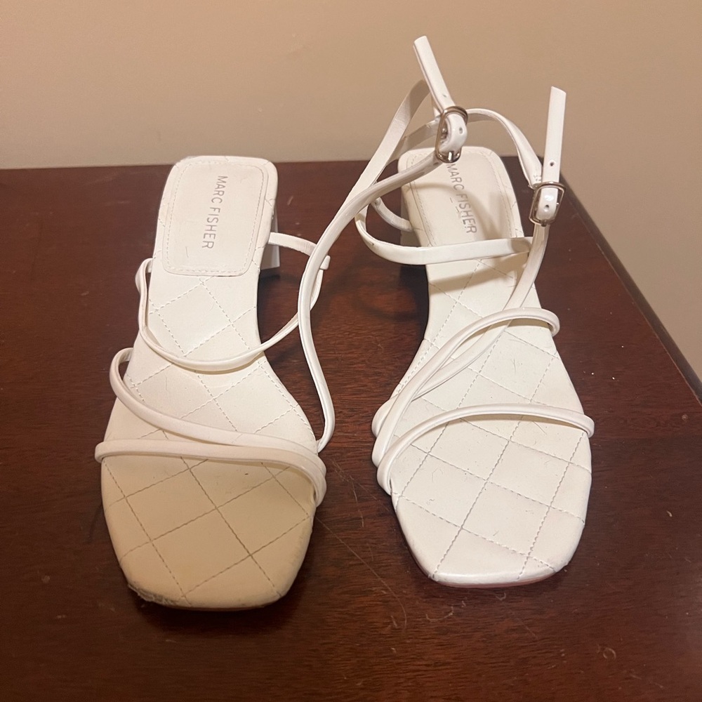 White Marc Fisher Women mini heel sandals